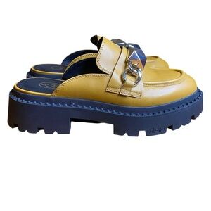 Ash GENIUS CALFSKIN CHAIN LOAFER MULES IN GOLDEN BROWN Size 9.5